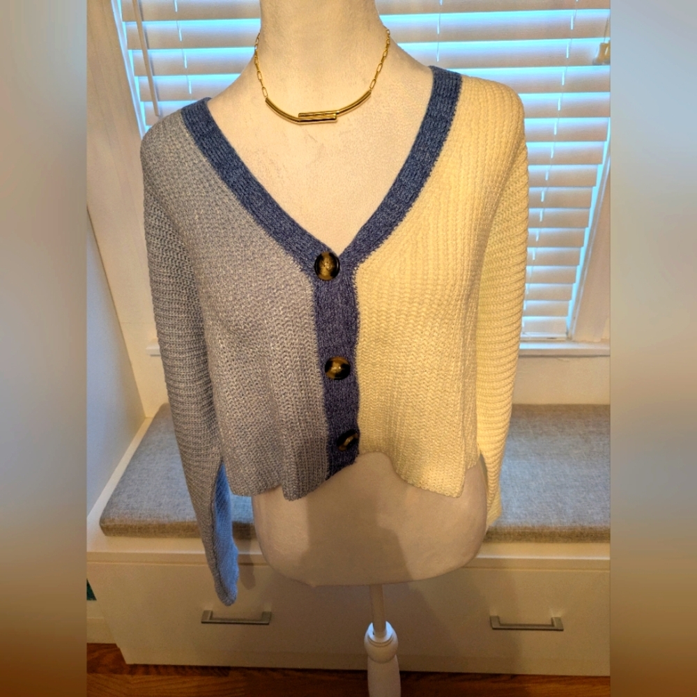 Colorblock V-Neck Button-Up Sweater